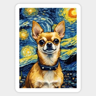 Chihuahua Dog Breed Painting in a Van Gogh Starry Night Art Style Sticker